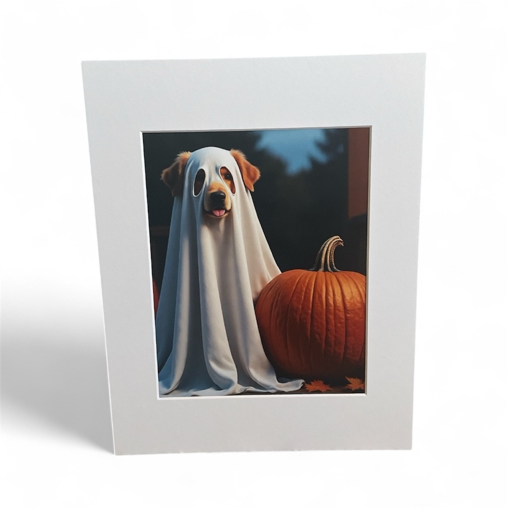 Golden Retriever Dog Dressed as a Ghost Photo Print 8x10 Matted to 11x14